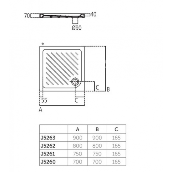 Ντουζιέρα Τετράγωνη Λευκή Πορσελάνης Ideal Standard Gemma 2 J526301 90Χ90X7 cm